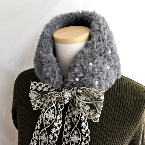 ふわふわフロッキー素材ブラックレースシングルウェーブ手作りネック  