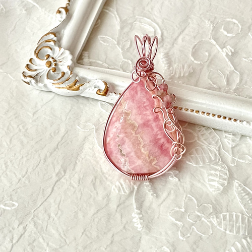 高品質！！しずく型インカローズペンダントトップ　※チェーンなし インカローズ ネックレス しずく ドロップ かわいい おしゃれ