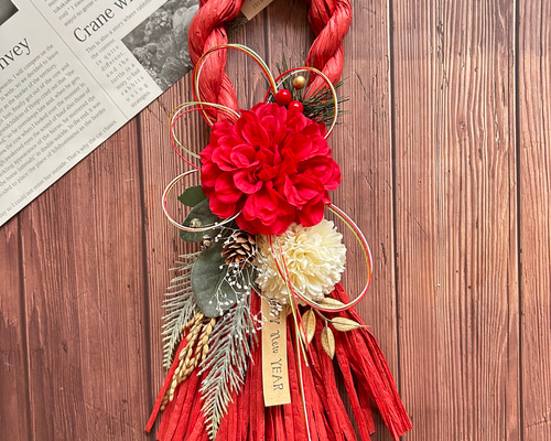 No.18 スワッグしめ縄リース2025 ハンドメイドお正月飾り玄関リース