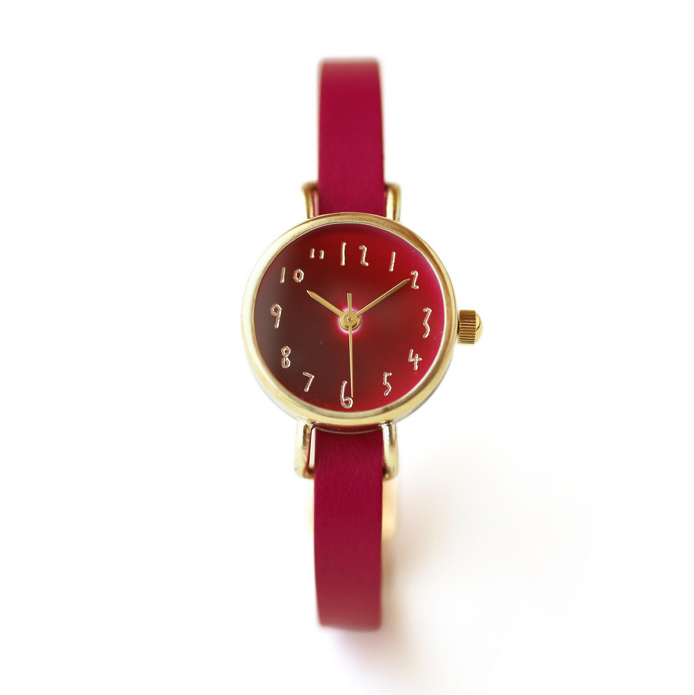 クルチュアン　溜塗 （ボルドー） | シンプルなハンドメイド腕時計　ベルト：ワインレッド