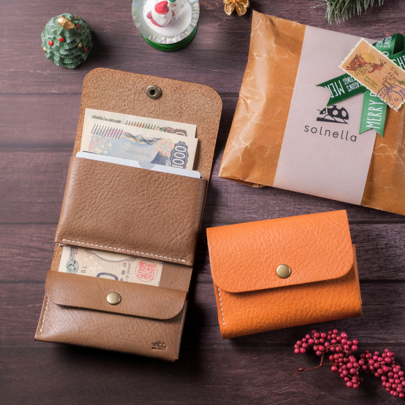 クリスマス｜お札を折らないふっくら可愛い三つ折りミニ財布｜名入れ可