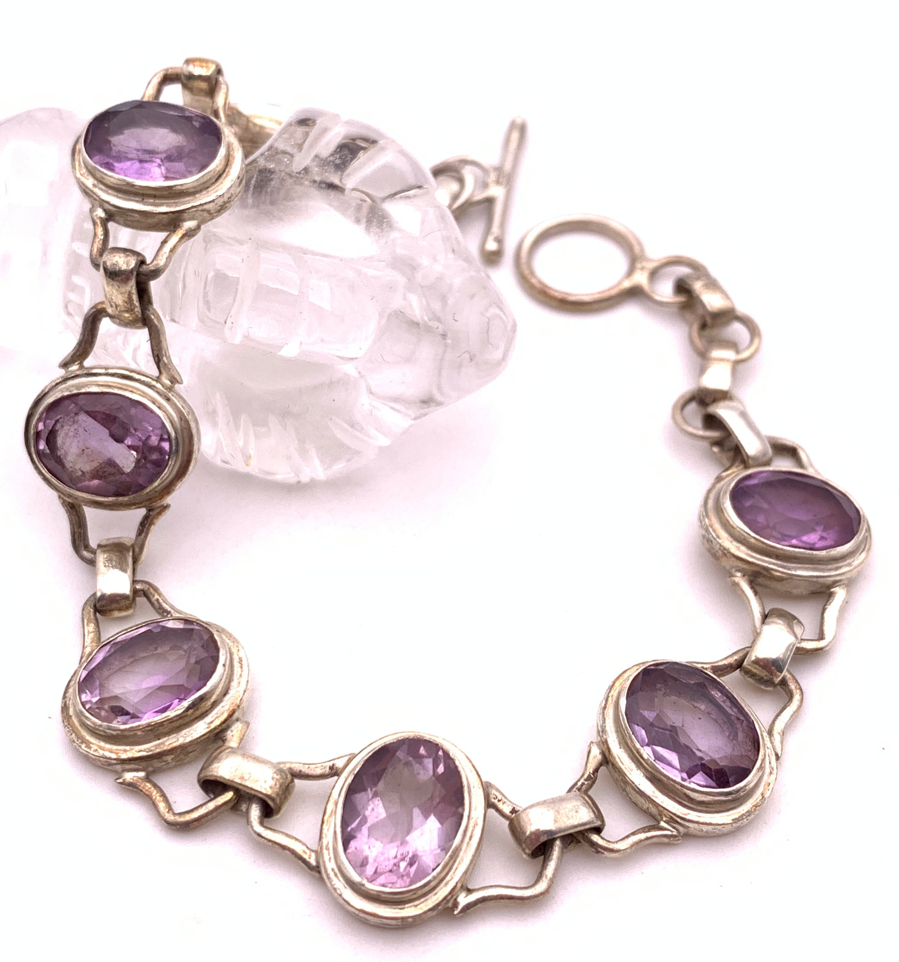 天然石アメジスト（紫水晶） silver925ブレスレット-A12