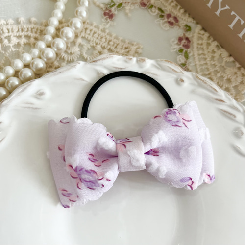 【オーダー♡花付ダブルリボン 】ヘアクリップ　ヘアゴム　ベビー　キッズ　パステル オーダー♡花付ダブルリボン 】ヘアクリップヘアゴムベビー
