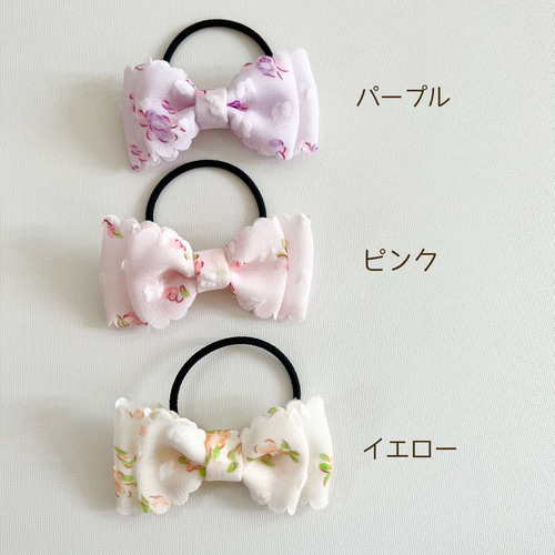 オーダー♡花柄ダブルリボン】ヘアクリップヘアゴムベビーキッズ小花