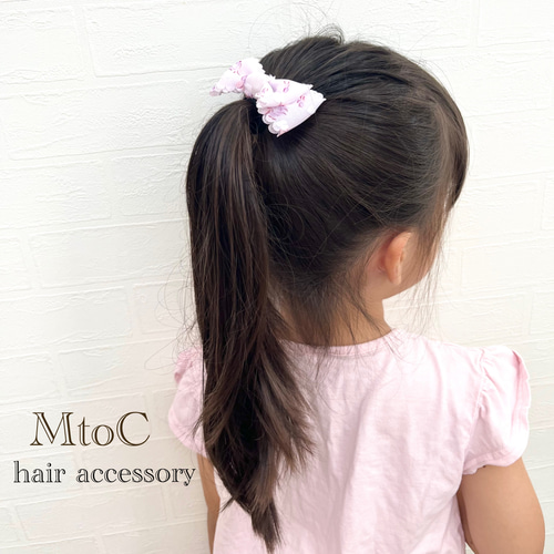 花柄 ダブルリボンヘアゴム キッズ 】子供 ヘアアクセサリー かわいい