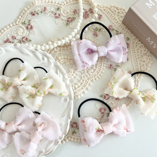 花柄 ダブルリボンヘアゴム キッズ 】子供 ヘアアクセサリー かわいい