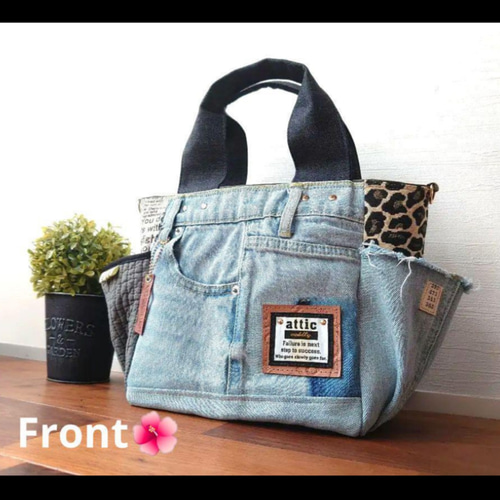 No.518【フリンジDENIM✖️leopard✖️ヌビ ToteBAG❤️】デニム