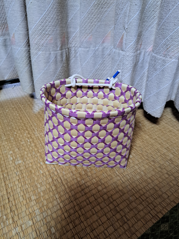 PPバンドかご(模様編み はけご ミニ)、収穫かご、プラカゴ 模様a