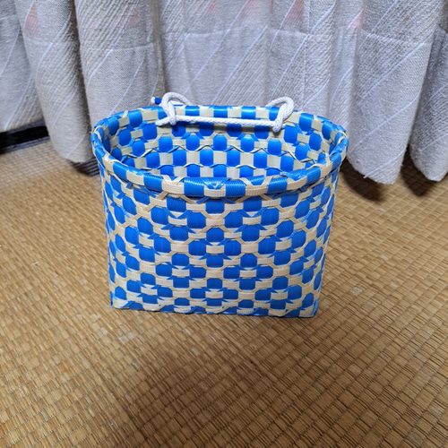 PPバンドかご(模様編み はけご ミニ)、収穫かご、プラカゴ 模様b