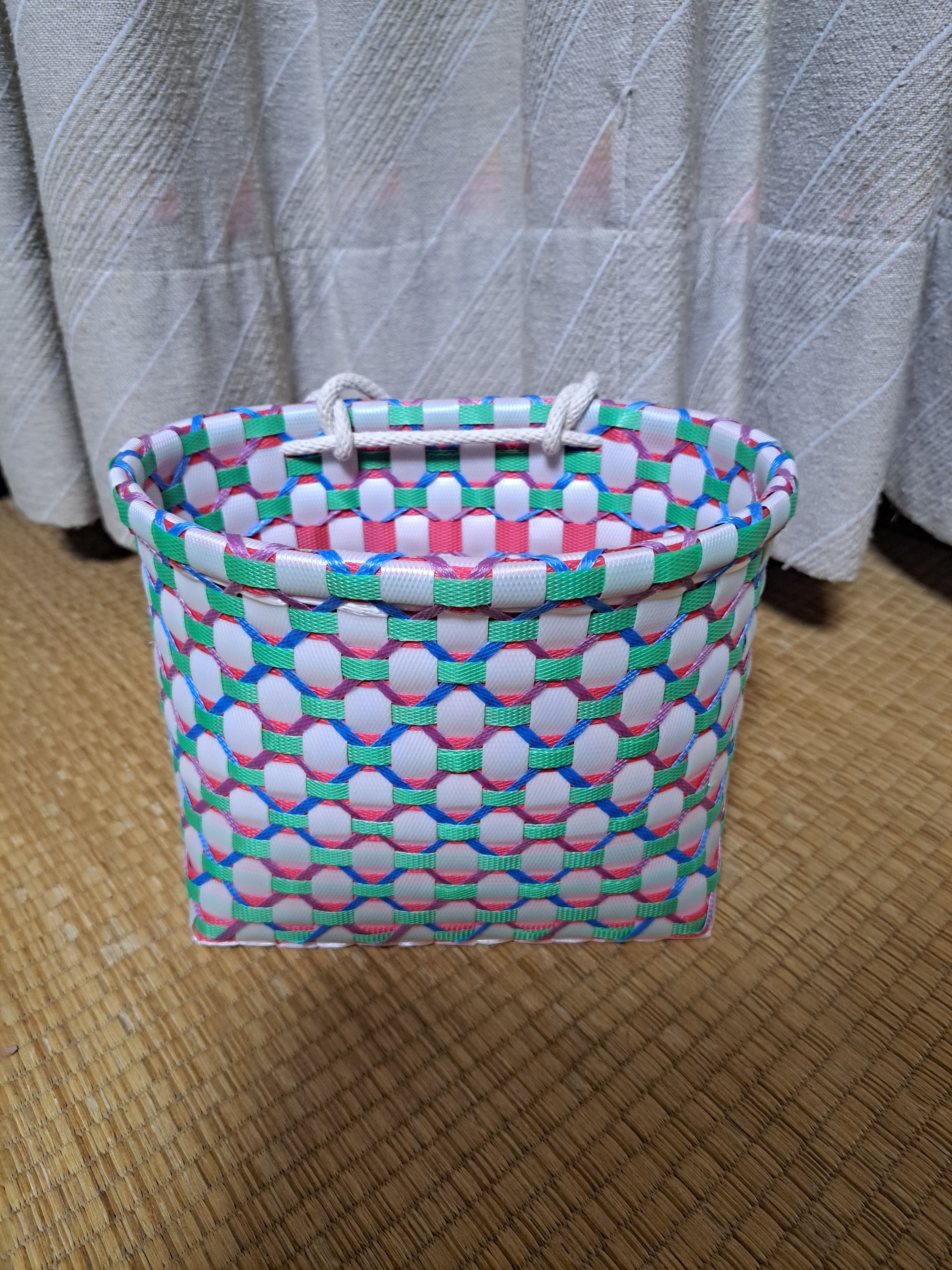 PPバンドかご(模様編み はけご ミニ)、収穫かご、プラカゴ 模様f