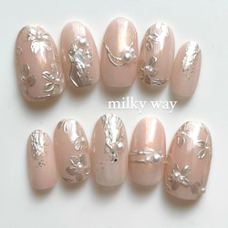 No.77 ミラーフラワー×ブライダルネイルチップ オーダーネイルチップ