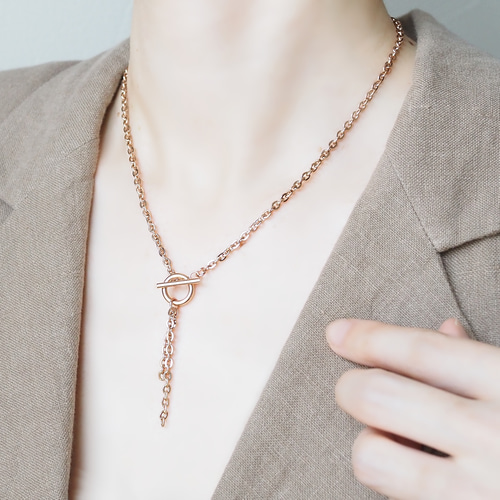 金属アレルギー対応! ピンクゴールド＊チェーンタッセルY字 マンテル