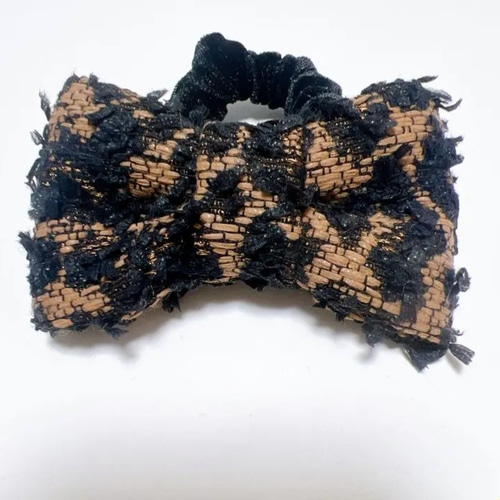 レオパード柄 ツイード リボン バレッタ ヒョウ柄ツイードリボン