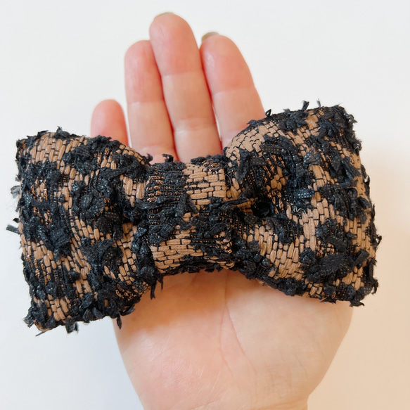 レオパード柄 ツイード リボン バレッタ ヒョウ柄ツイードリボン