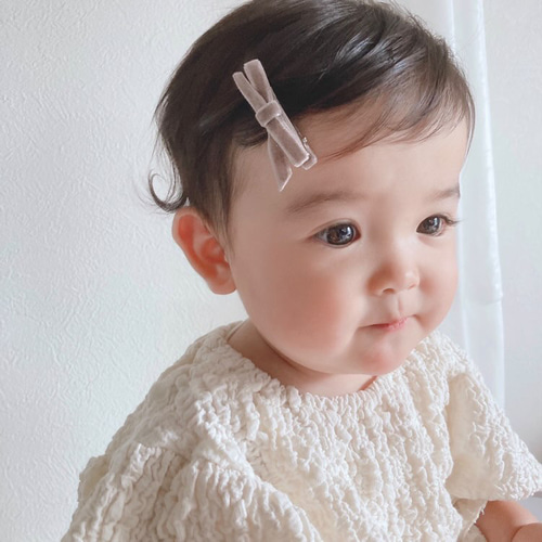 ベルベットリボンミニヘアクリップ（ 全10色 ）/ ベビー キッズ