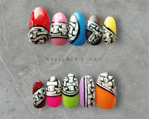 ネイルチップ　オーダー　個性派　カラフル　レトロ　ポップ　推し活　ガーリー 超鬼ロングネイルチップ💅メルカリ出品中です🤗No.152 超鬼