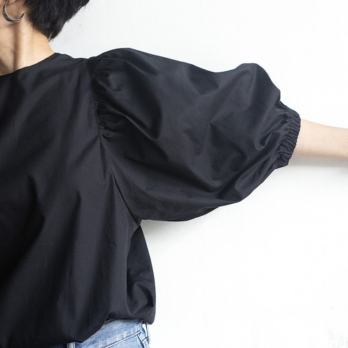 バルーンスリーブブラウス 高密度コットン100％（ブラック