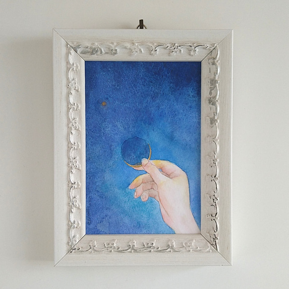 金星の夜に月をつまむ』（水彩画 原画） 絵画 月とクレヨン 通販
