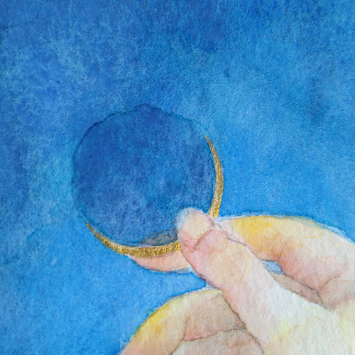 金星の夜に月をつまむ』（水彩画 原画） 絵画 月とクレヨン 通販