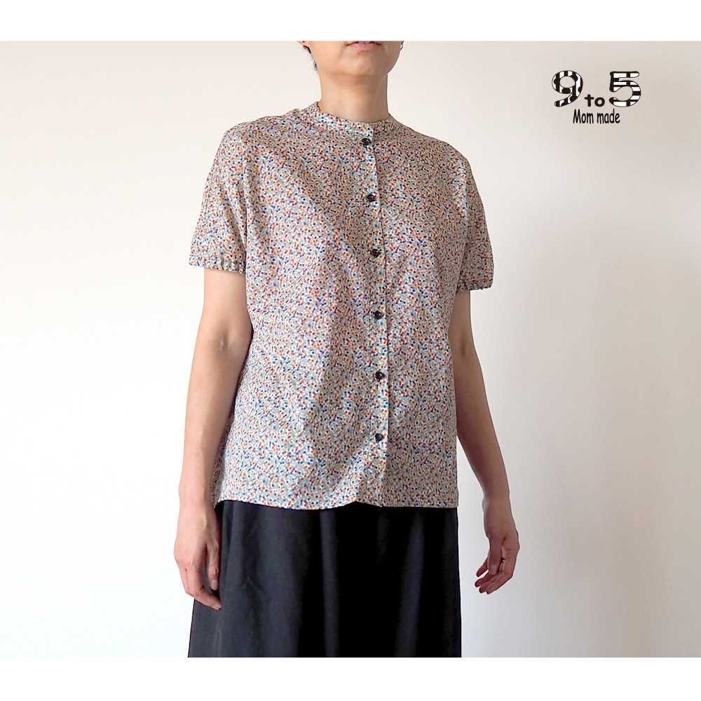 スタンドカラーシャツ　（スモールシード柄　ネイビー）