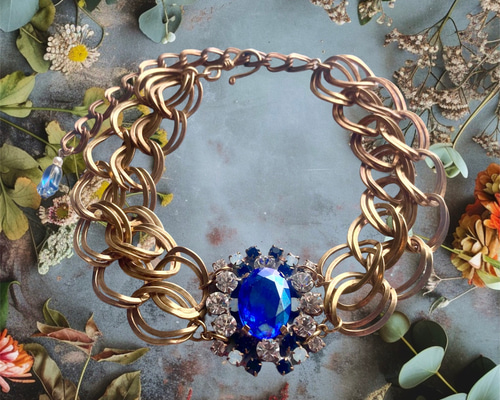 J&R ゴールドカラー　ラインストーン　ヴィンテージ ネックレス　チョーカー クリスチャンディオールヴィンテージ ラスタ ラインストーンチョーカー