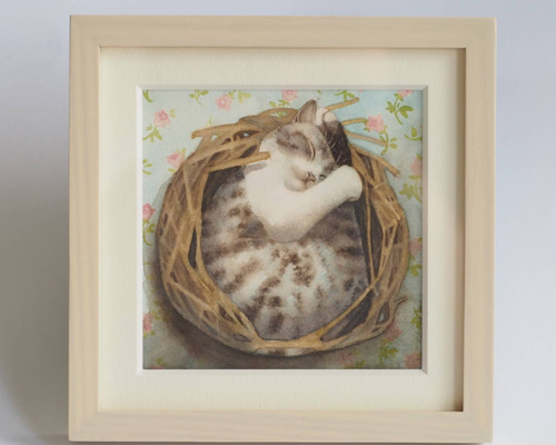 24時間以内に売れなければ300縁　額付き絵画　「あなたの願いが叶う頃ニャンコ」 b38bd2c0541eea07a3a5aaf9f42e7b