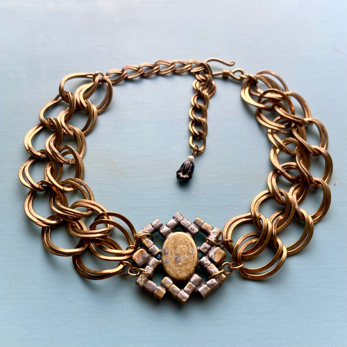 ✤ チェコヴィンテージラインストーン 真鍮ネックチョーカー