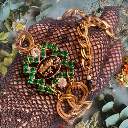 ✤ チェコヴィンテージラインストーン 真鍮ネックチョーカー