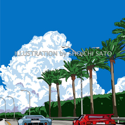 南国の風景画 版画作品 南国イラスト「Road to the Sky」 版画 STUDIO ALEC