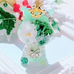 オーロラくまちゃんオルゴナイトキーホルダー(LEDライト付き)-イエロー