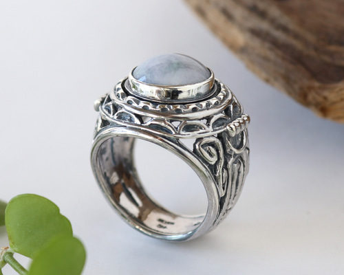 ハンドメイド　シルバーリング　ヒスイ 糸魚川ヒスイ シルバー925 縄文土器リング 18号(サイズ直し有料) 国産