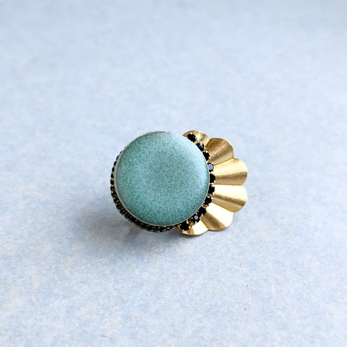 美濃焼×真鍮のレトロモダンな帯留め 錆浅葱色 帯留め Hokulea 通販