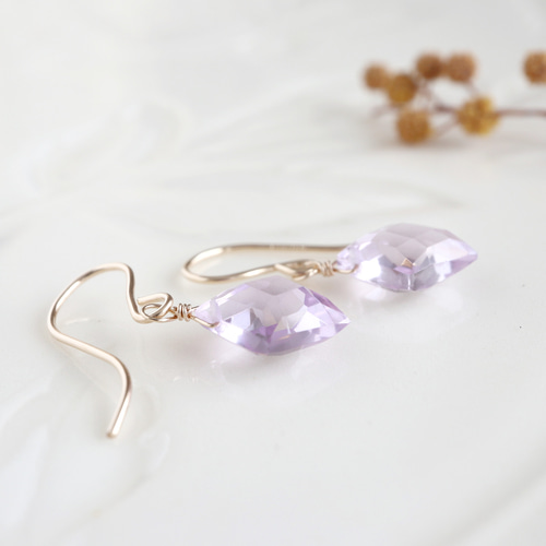 14kgf ピンクアメジスト ダイヤカット 1粒 ピアス *イヤリング可