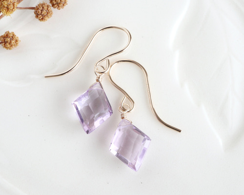 14kgfクレマチスピンクアメジストピアス/イヤリング 14kgf ピンクアメジスト ダイヤカット 1粒 ピアス *イヤリング可