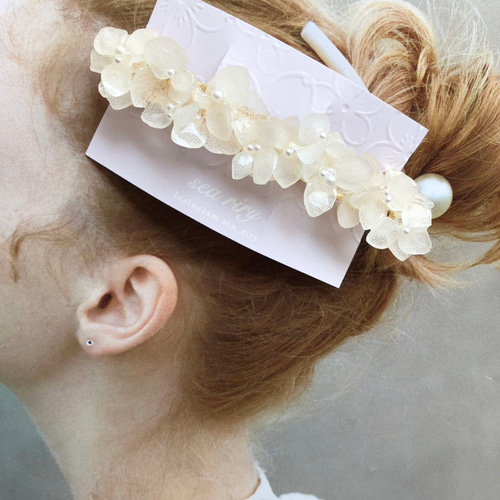 no.725 紫陽花ヘアバレッタ あじさい パール ホワイト ヘア  