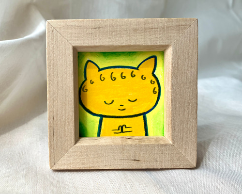 チベット ねこさま　イラスト　色紙 原画】ねこミミお地蔵さまのイラスト（額縁セット）小さめサイズ