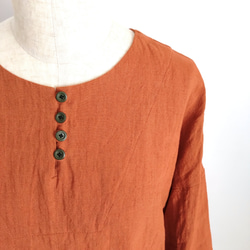 【期間限定送料無料!】再販！× 11  新色！ ベルギーリネンの８分袖トップ  100%ベルギーリネン  テラコッタ 8枚目の画像