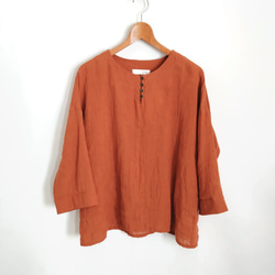 【期間限定送料無料!】再販！× 11  新色！ ベルギーリネンの８分袖トップ  100%ベルギーリネン  テラコッタ 11枚目の画像