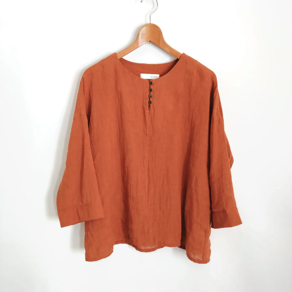 【期間限定送料無料!】再販！× 11  新色！ ベルギーリネンの８分袖トップ  100%ベルギーリネン  テラコッタ 11枚目の画像