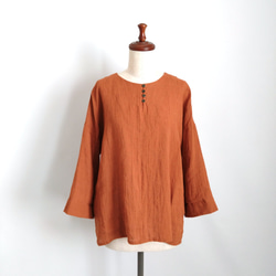 【期間限定送料無料!】再販！× 11  新色！ ベルギーリネンの８分袖トップ  100%ベルギーリネン  テラコッタ 6枚目の画像