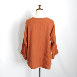 【期間限定送料無料!】再販！× 11  新色！ ベルギーリネンの８分袖トップ  100%ベルギーリネン  テラコッタ 7枚目の画像