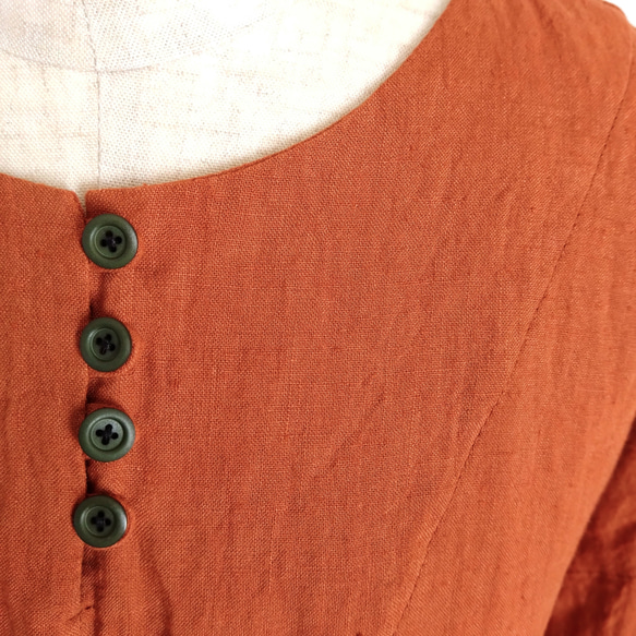 【期間限定送料無料!】再販！× 11  新色！ ベルギーリネンの８分袖トップ  100%ベルギーリネン  テラコッタ 9枚目の画像