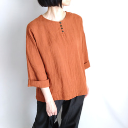 【期間限定送料無料!】再販！× 11  新色！ ベルギーリネンの８分袖トップ  100%ベルギーリネン  テラコッタ 4枚目の画像
