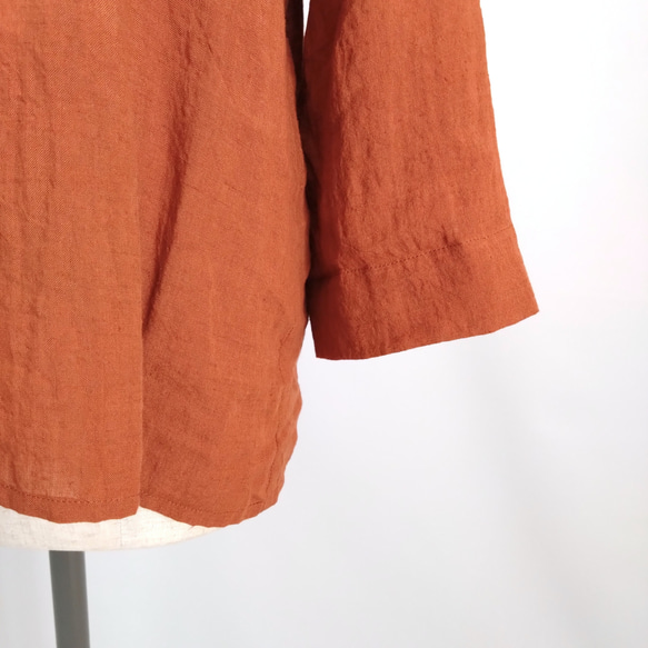 【期間限定送料無料!】再販！× 11  新色！ ベルギーリネンの８分袖トップ  100%ベルギーリネン  テラコッタ 10枚目の画像
