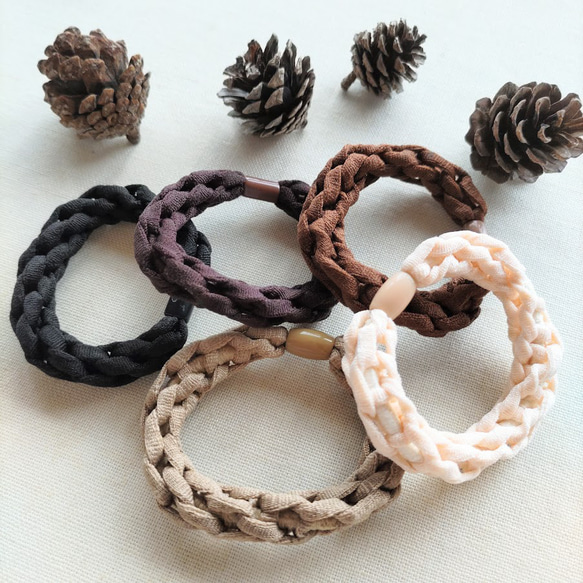 ケルンさん専用♡本日のみ販売❁¨̮ヘアゴム ハンドメイド 大人 ヘアゴム ぐるり鎖編み ベーシックカラー5色×2 10個セット
