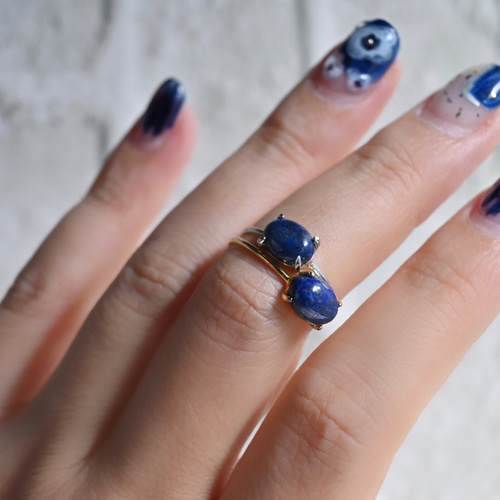 9月・12月誕生石】ラピスラズリ オーバルカボションリング〜瑠璃色の