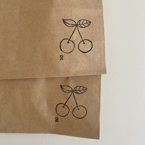 フランスアンティークスタンプの手提げ袋 さくらんぼ 紙袋 クラフト 5