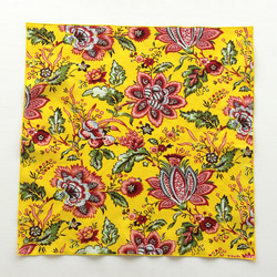 ハンドスクリーン（手捺染）プリント ハンカチ（花鳥風月/イエロー）14 2枚目の画像