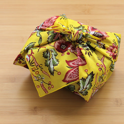 ハンドスクリーン（手捺染）プリント ハンカチ（花鳥風月/イエロー）14 5枚目の画像