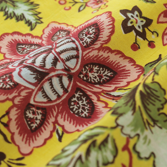 ハンドスクリーン（手捺染）プリント ハンカチ（花鳥風月/イエロー）14 3枚目の画像